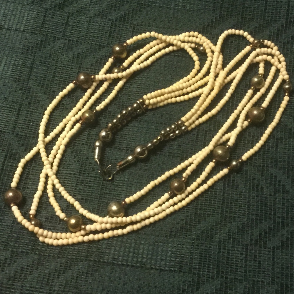 Multistrand Bone And Metal Necklace